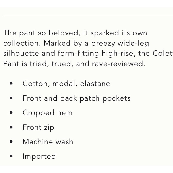 Anthropologie Colette Corduroy Crop Wide-Leg Pants Size 28P NWT - Picture 2 of 10